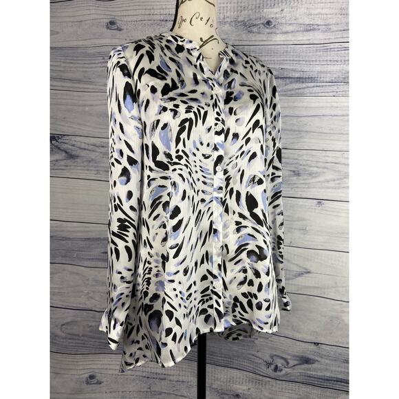 Chicos 0 Button Down Tunic Women S Hi Low Flutter Hem Long Sleeve Crinkle NWT - Picture 1 of 12